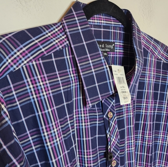 NWT Jared Lang Purple Plaid Roll Tab Sleeve Button down shirt. Men's size 3XL - Picture 2 of 16